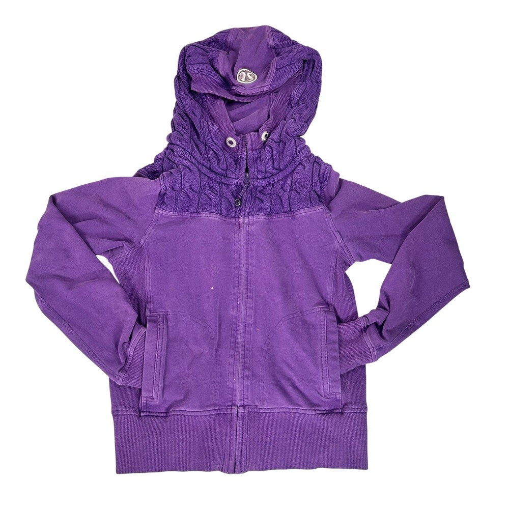 Lululemon Scuba Full Zip Hoodie Cable Knit Purple Size 6 Thumbhole Hiking Jacket